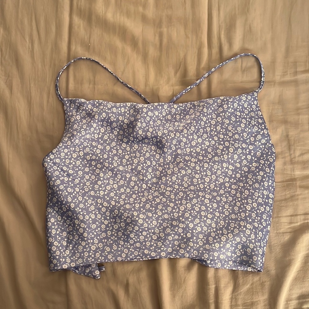 Garage Purple Floral Crop Top With Ties — Medium